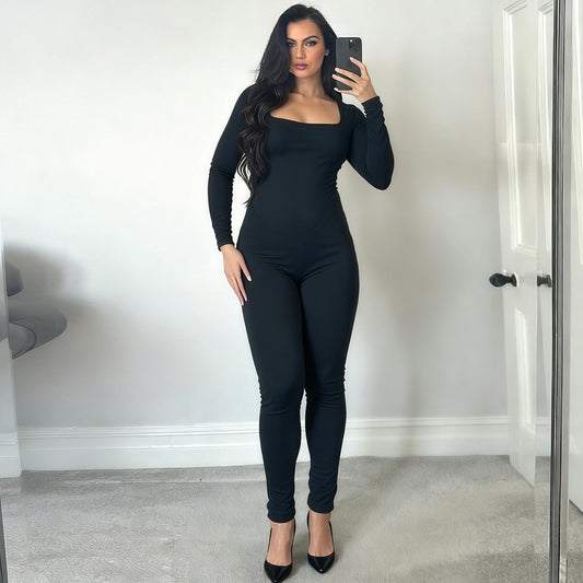 Ny Dame Solidfarvet Sexet Udhulet Rygløs Bodycon Jumpsuit
