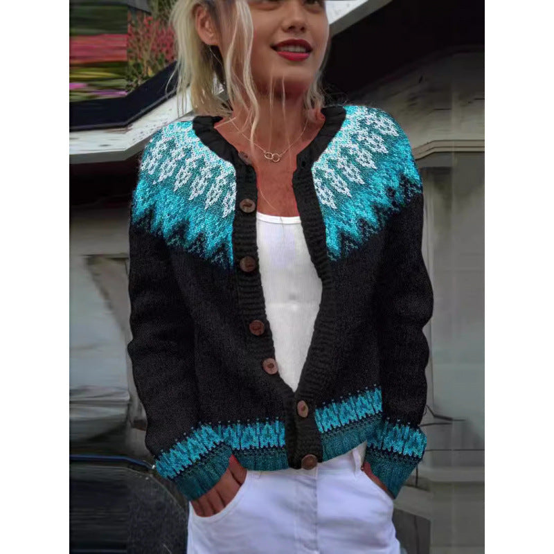 D Digital Printing Cardigan Knitted Coat Women's Early Spring And Autumn Coat