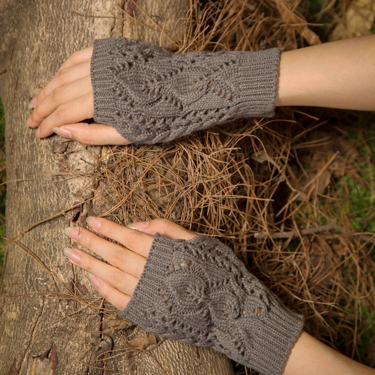 Wool Knit Half Finger Typing Warm Cutout Gloves