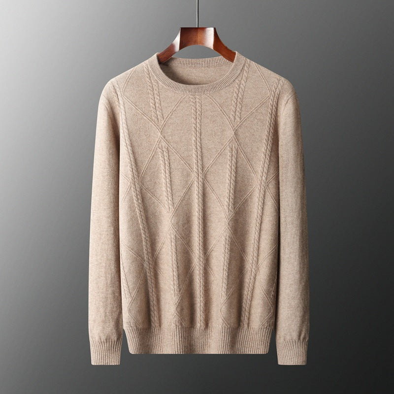 Efterår og vinter ny rundhalset diamantgitter snoet kashmir herresweater