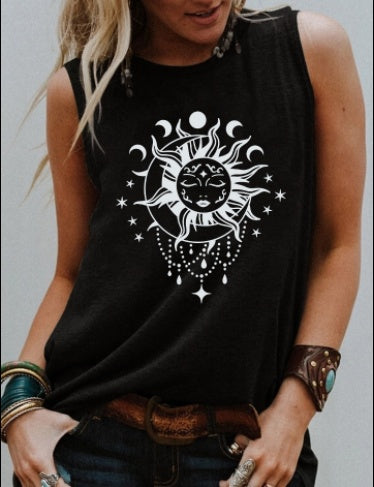Black And White Pattern Print European And American Sleeveless Vest