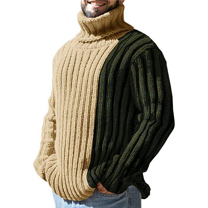 Men's European And American Color Contrast Knitwear Long Sleeve High Collar