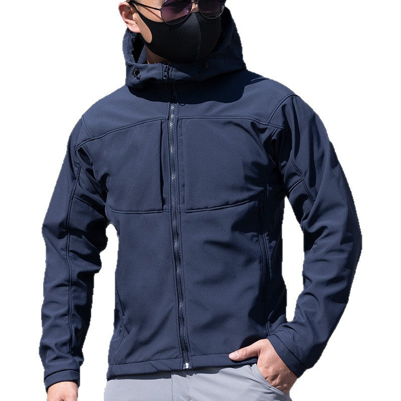 Mens Fleece-lined Lightweight Windproof Hooded Shell Jacket