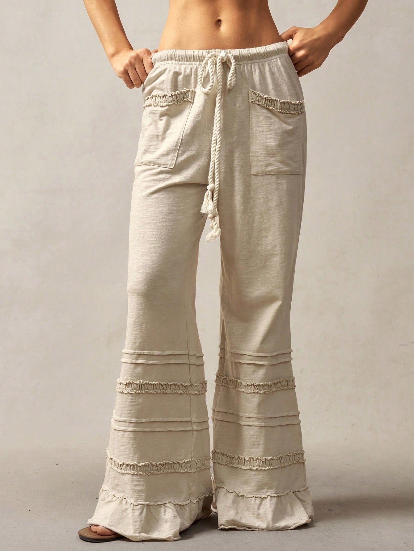Solid Color High Waisted Flared Leg Knitted Pants