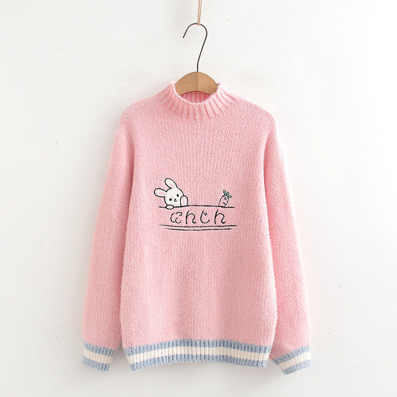 Japanese Cartoon Round Neck Sweater Women's Fresh Inner Pullover Sweater Fashion