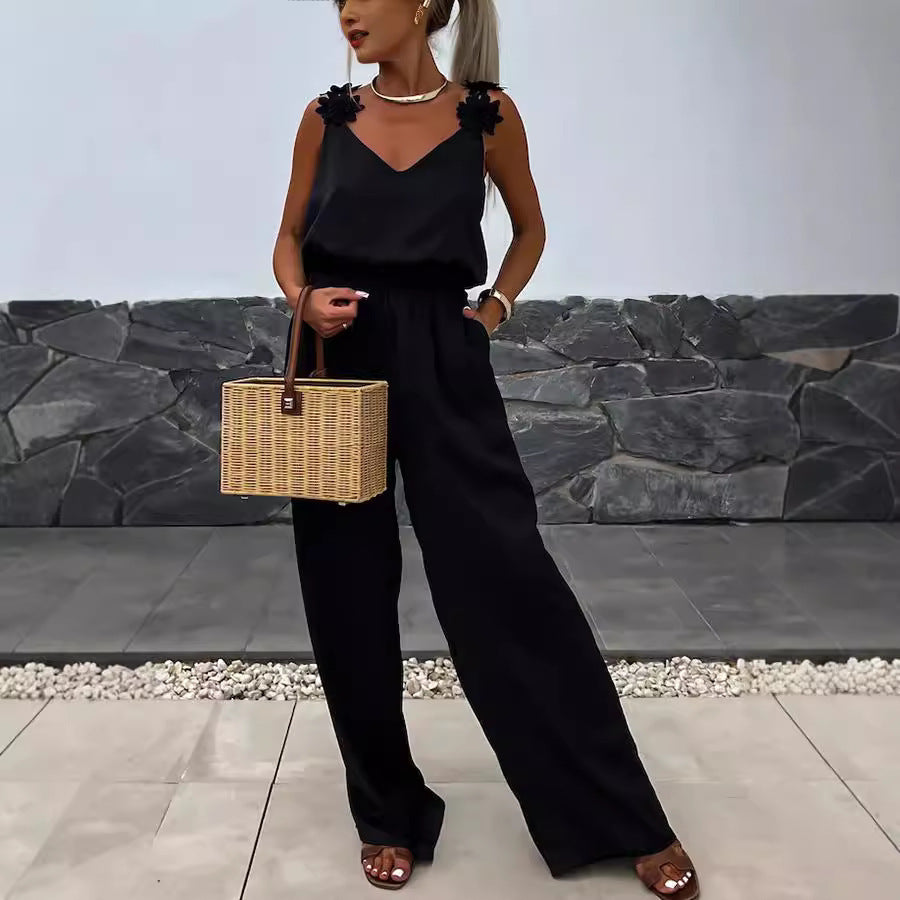 Spring And Summer New Suspender Sleeveless Pocket Jumpsuit Casual Loose