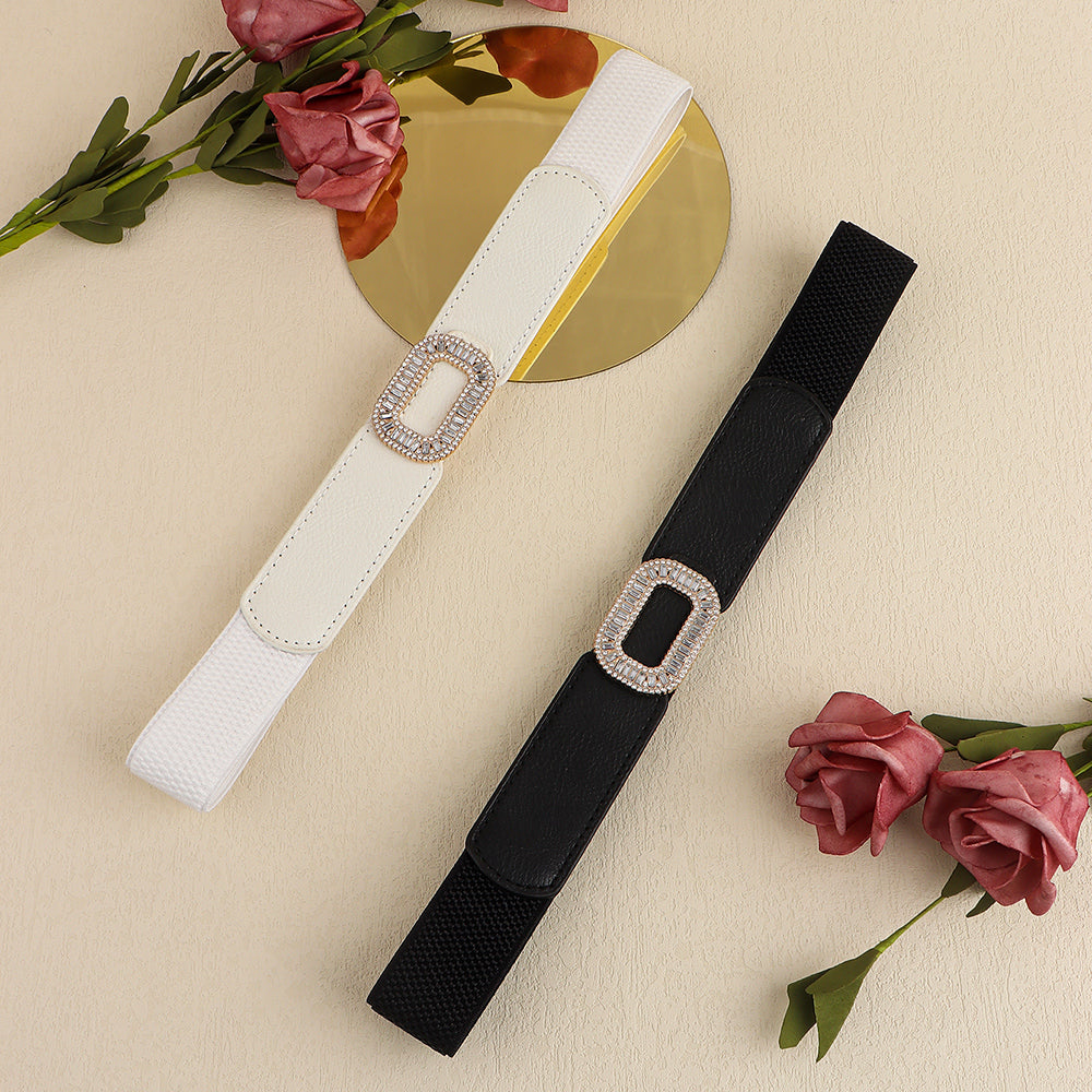 Rhinestone Inlaid Belt Women's Black  White All-in-one Elastic Simple Elastic Belt Cinched Waist Suit Coat Waist Decoration