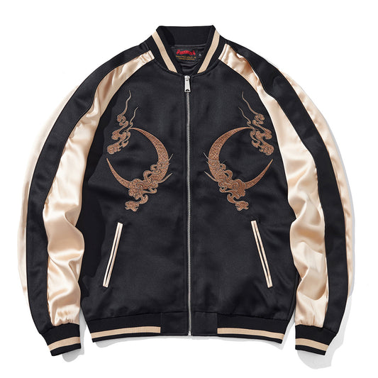Heavy Duty Embroidered Mythical Beast Qilin Mens Casual Baseball Jacket