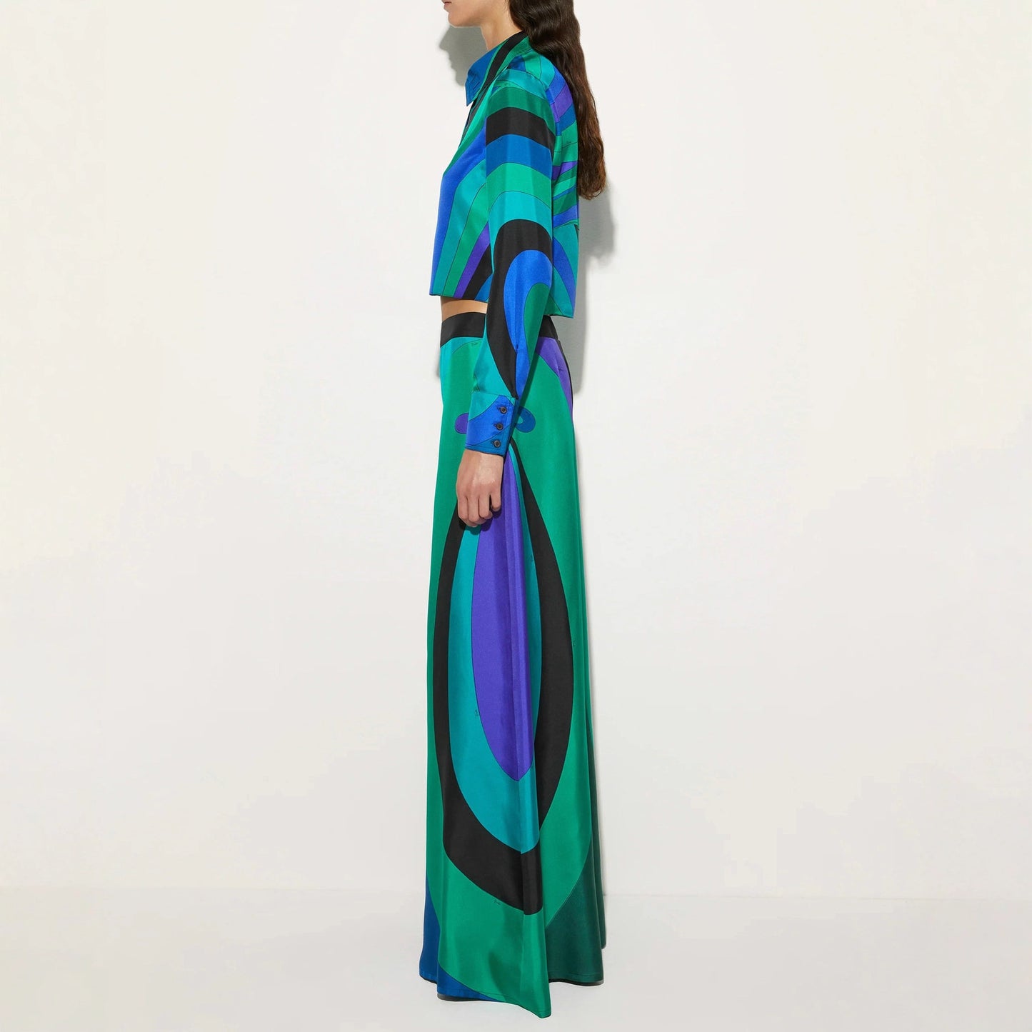 Printed Satin Long Sleeve Shirt And Wide-leg Pants Two-piece Set