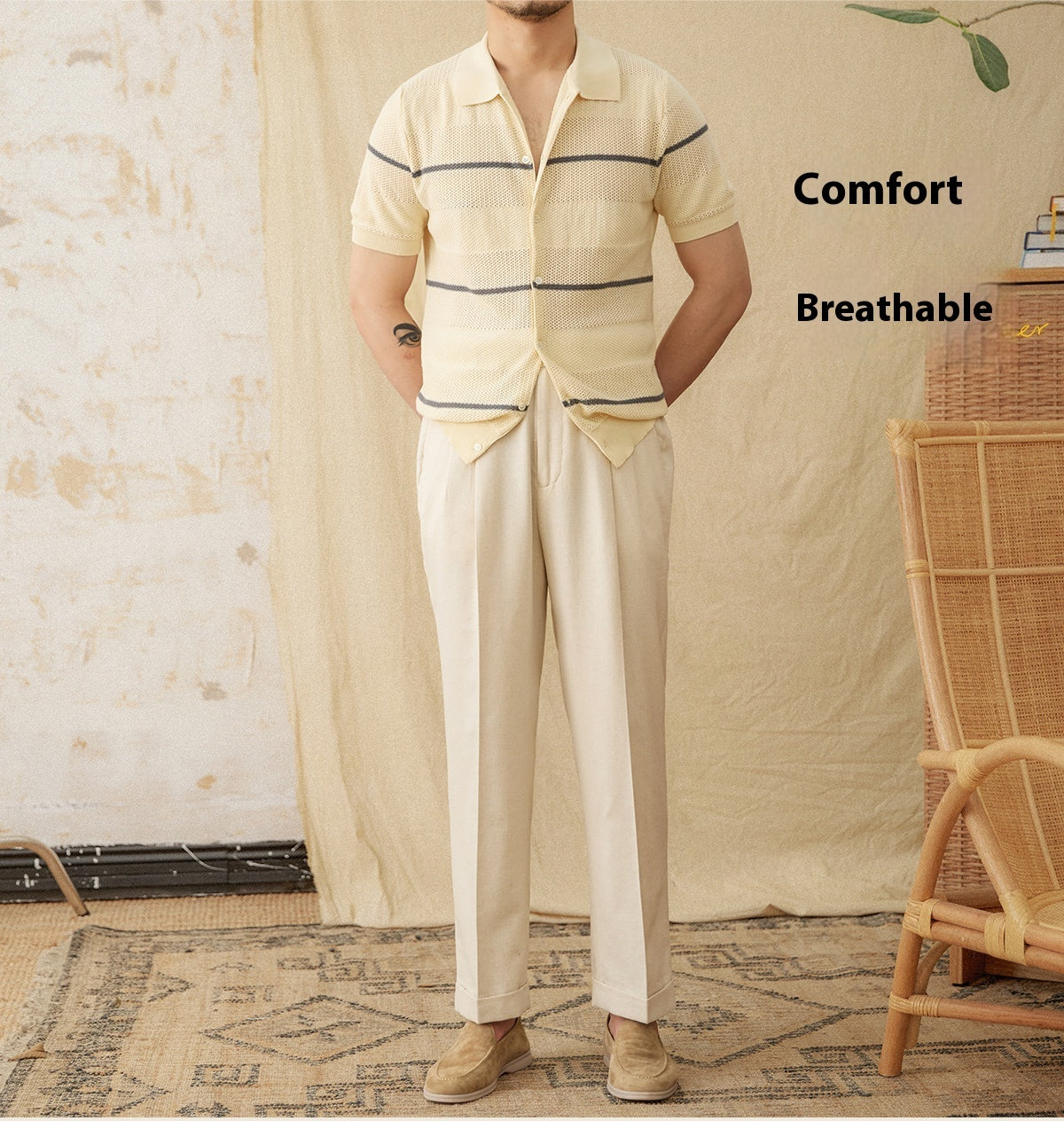 Lapel Casual Fashion Cotton Linen Short Sleeve Knitted Cardigan