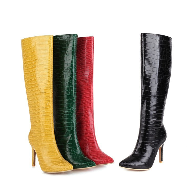 European And American Foreign Trade Hot Style Stone Grain Microfiber Pointed-toe Shoes Stiletto Heels Not Knee-high