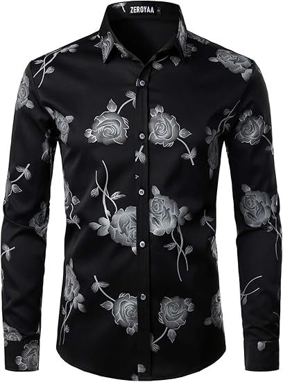 Golden Rose Print Slim Fit Long Sleeve Formal Wear Shirt