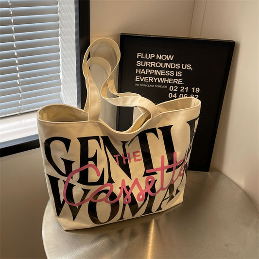 Versatile Texture One-shoulder Large Letter Painted Canvas Bag