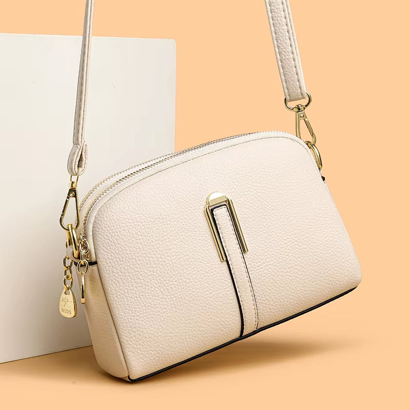 2024 Women's Solid Color Crossbody Bag in Authentic Soft Leather - Luxury Shoulder Handbag and Wallet