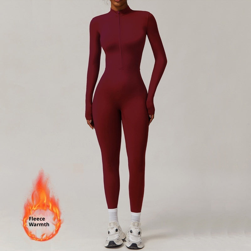 Winter Fleece-lined Yoga Jumpsuit Long Sleeve Warm