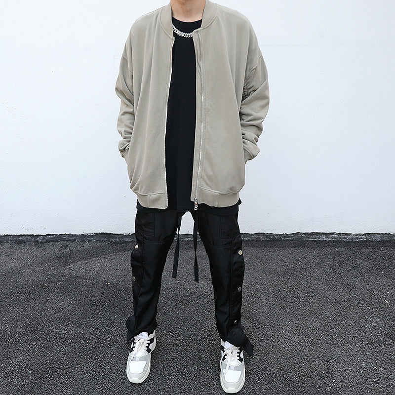 Retro Washed And Old Solid Color Flight Jacket
