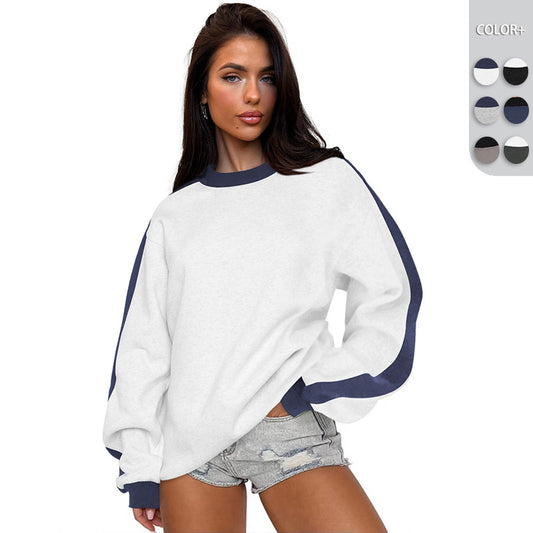 Dame sweatshirt med rund hals og farvekontrast