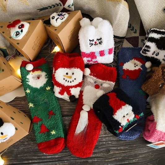 Coral Fleece Tube Winter Thickened Women's Christmas Stockings Cute Cartoon Maternity Socks
