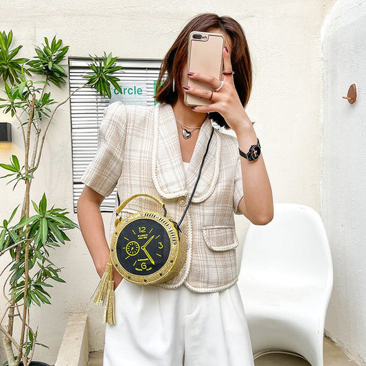 Personlighed Sjov Ur Ur Pailletter Reflekterende Kvast Dame Trend Pu Skuldertaske