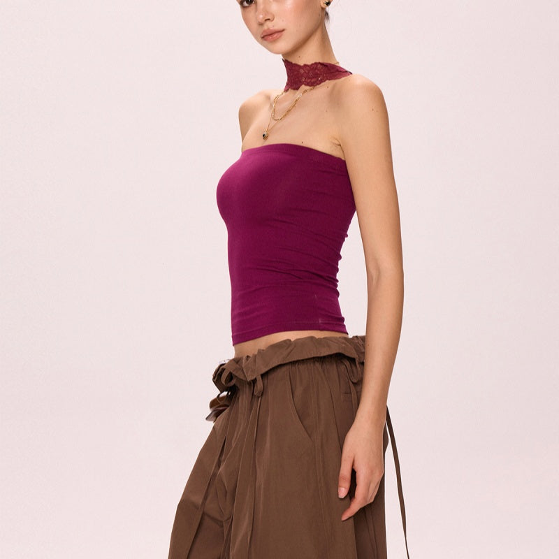 E Purple Lace Halter Spaghetti Straps Hot Girl Tube Top Vest