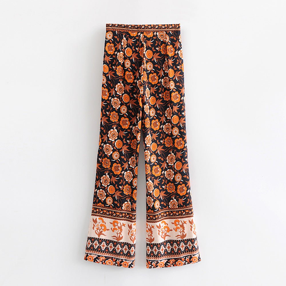 Women's New Positioning Flower Black Flower Flared Trousers