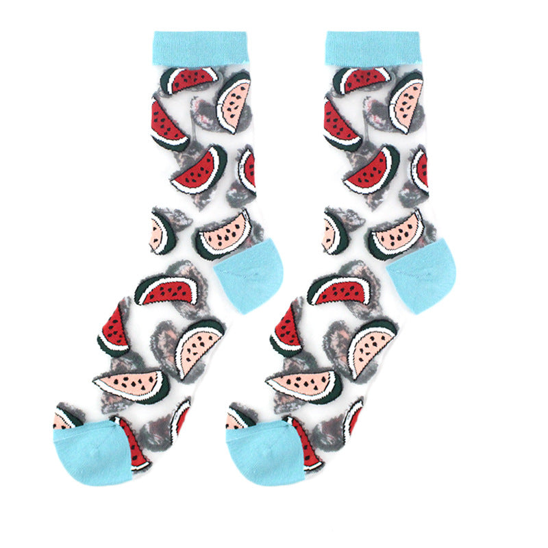 Thin Mid Tube Fashion Style Flower Forest Glass Stockings