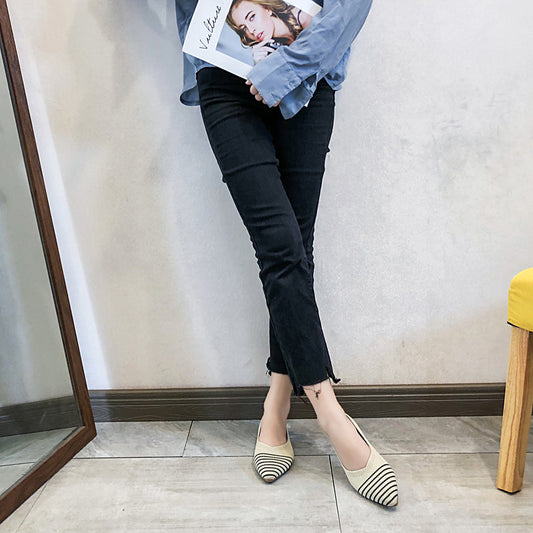 Women's Fashion Stripe Pointed Toe Flying Woven Shoes