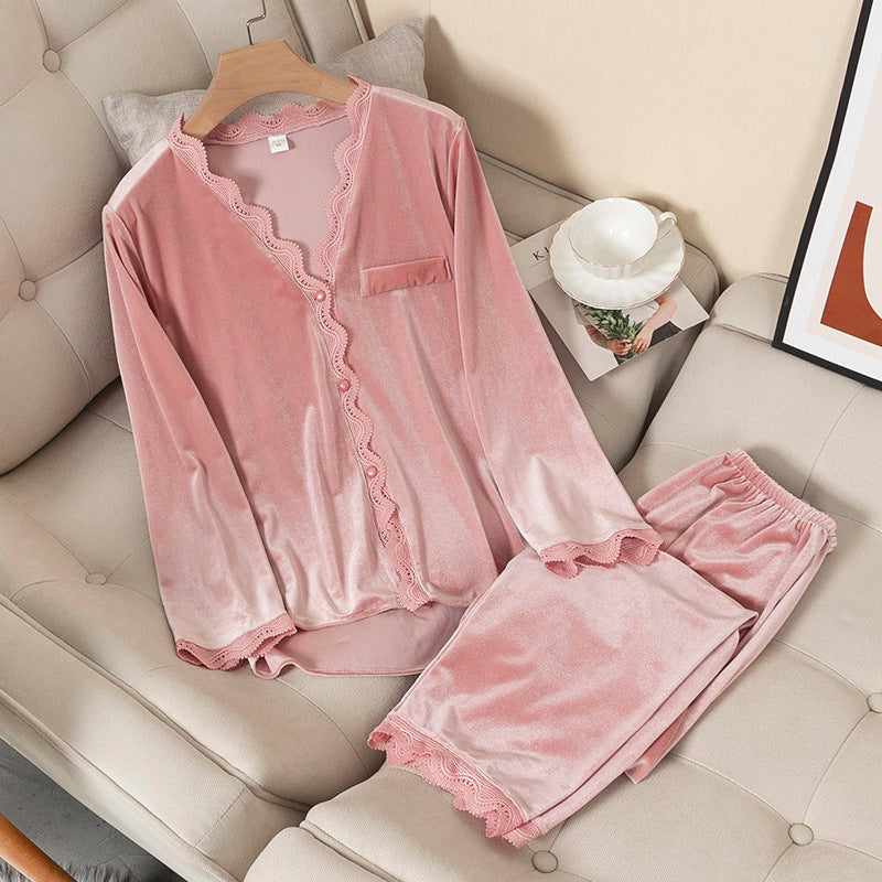 Gold Velvet Pajamas Women's Two-piece Suit