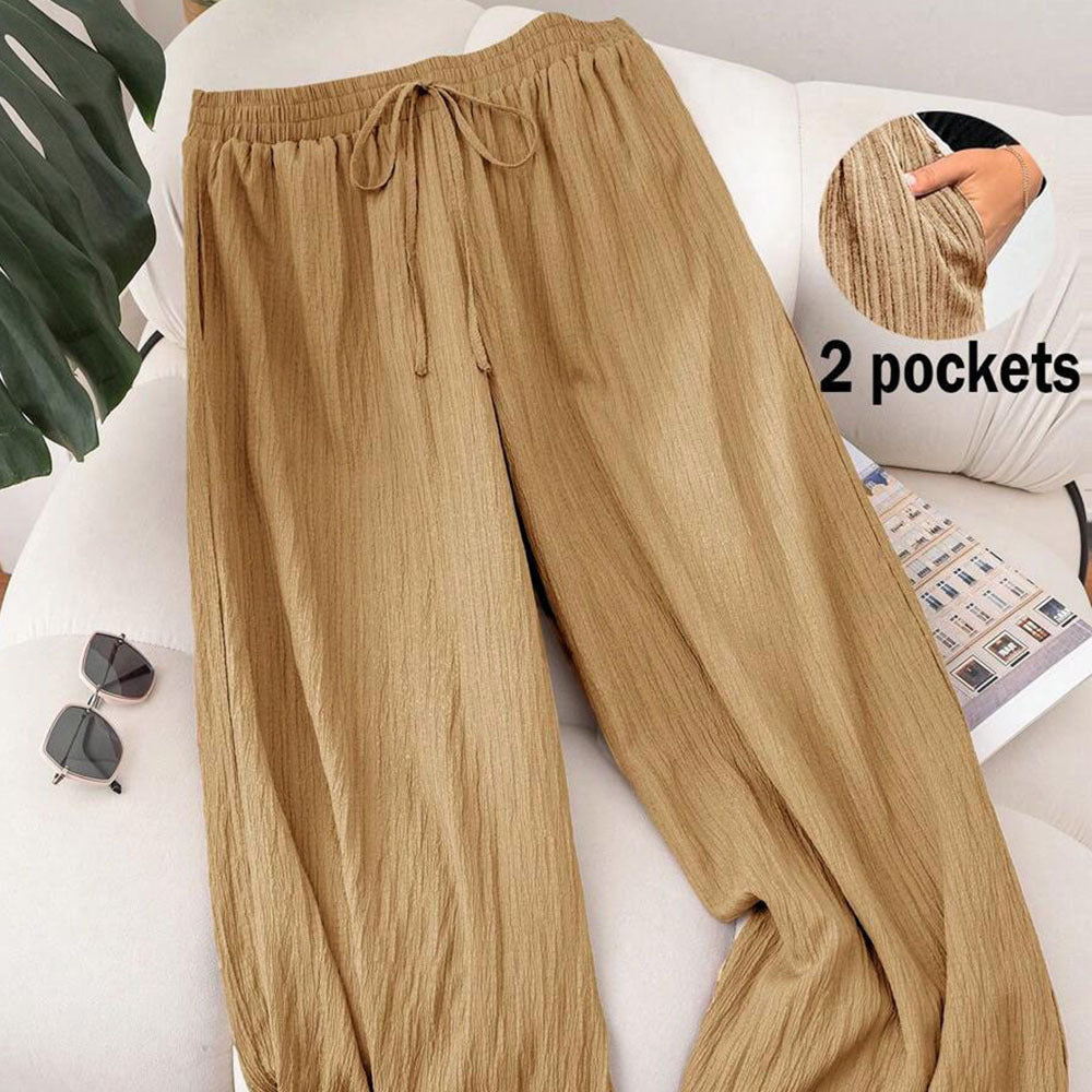 Elastic Waist Wide Leg Pants Cotton Loose Trousers