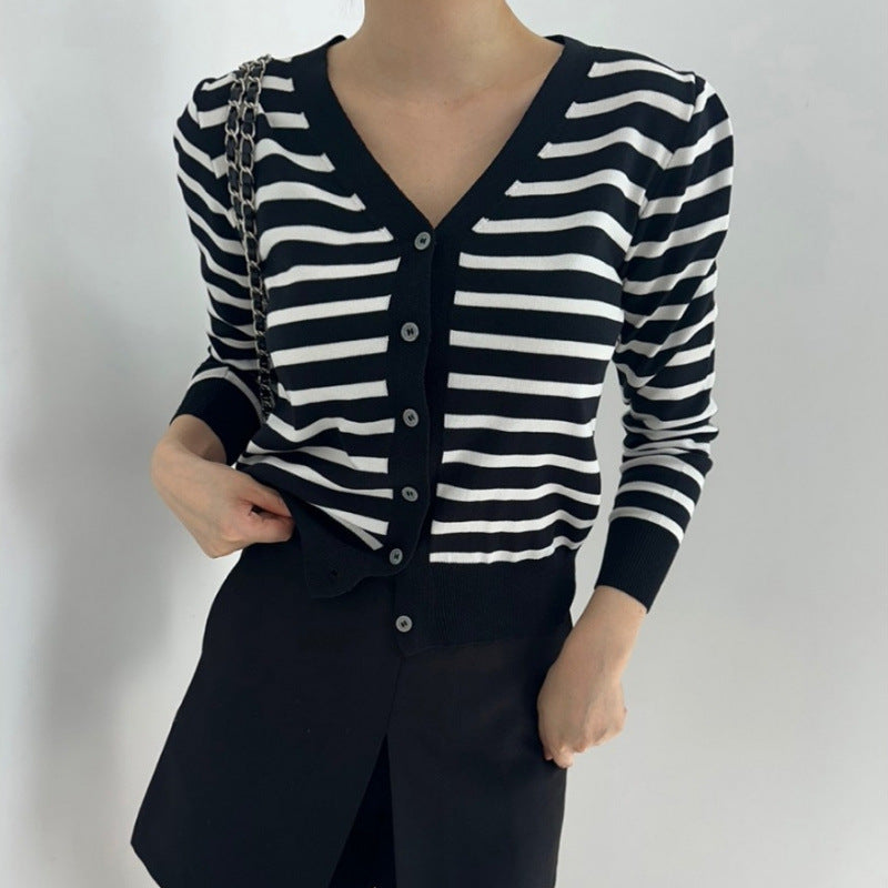 Autumn Soft Sticky Striped Sweater Top