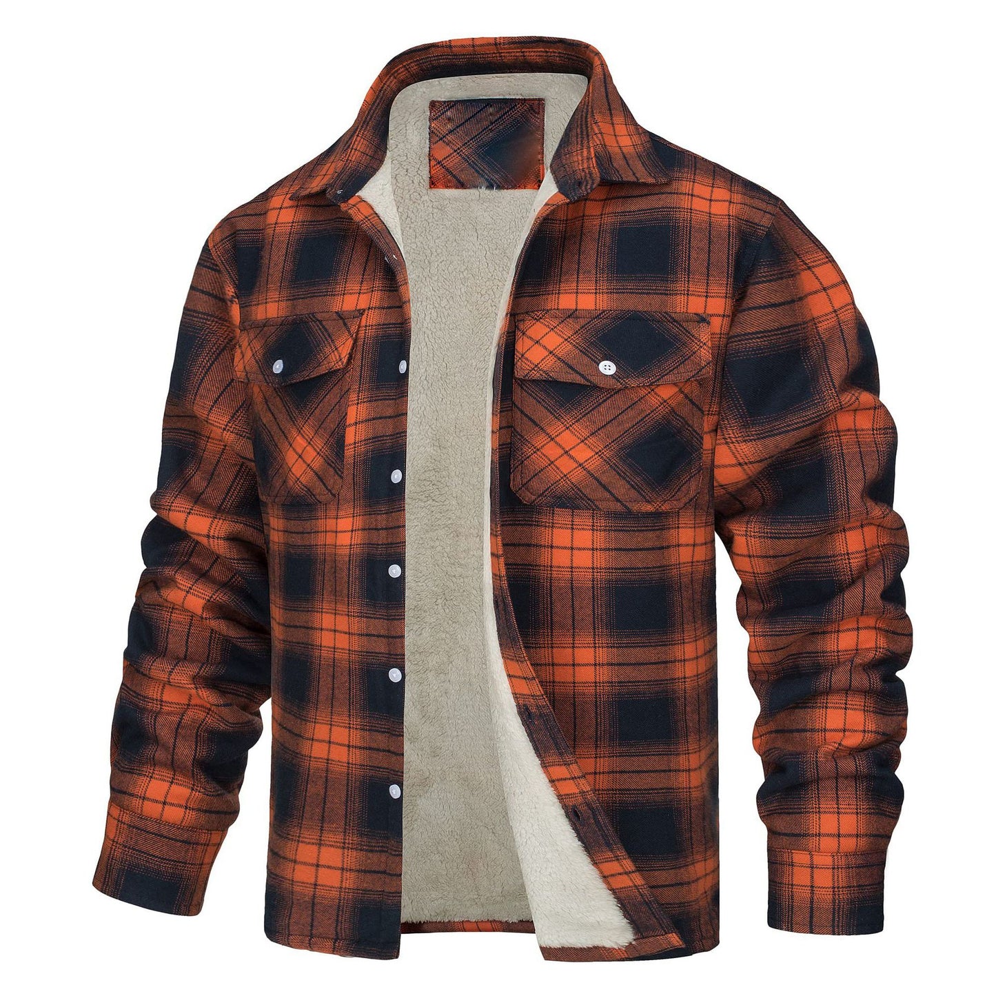 Men's Long Sleeve Lapel Plaid Thickened Shirt Jacket