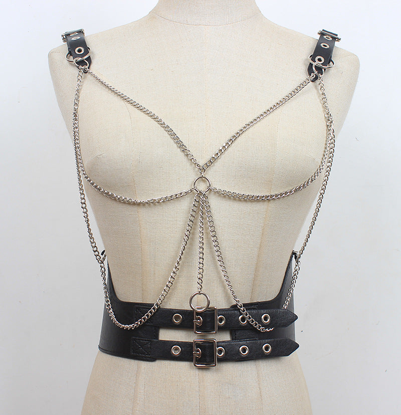 Dark Girl Punk Metal Chain Leather Waist