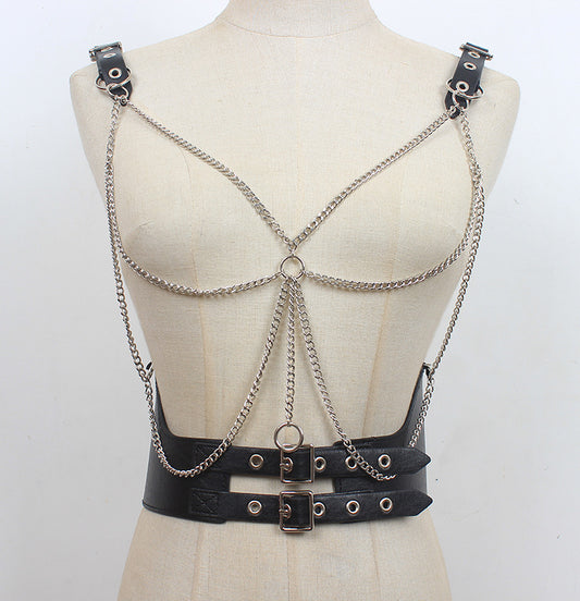 Dark Girl Punk Metal Chain Leather Waist