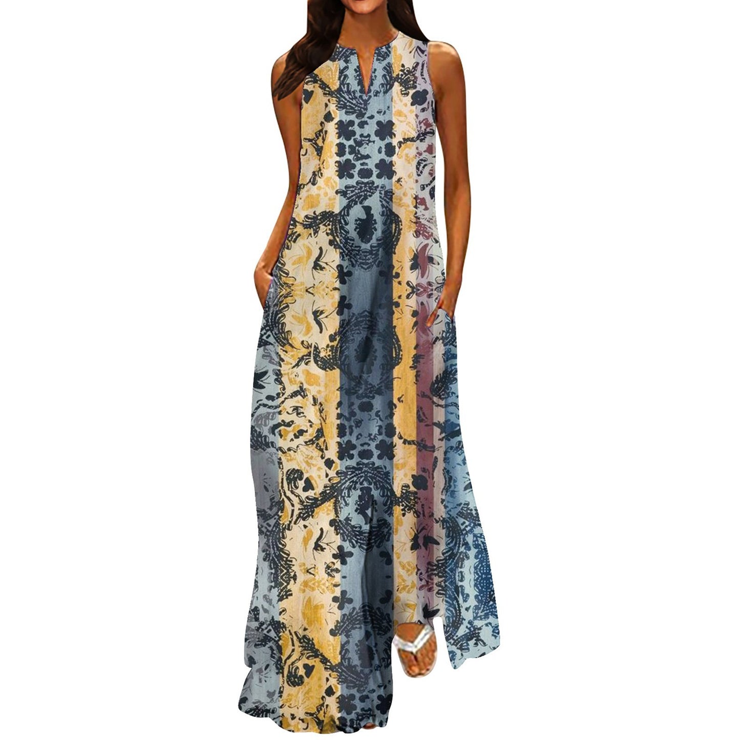V-neck Pocket Floral Dress For Women