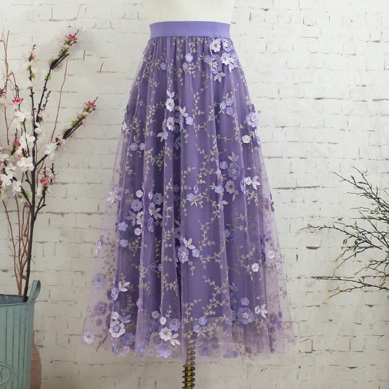 Flower Embroidered Mesh Skirt For Women