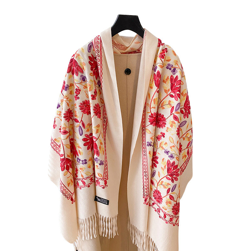 Autumn And Winter Plant Flowers Embroidered Retro Artistic Ethnic Style Cashmere-like