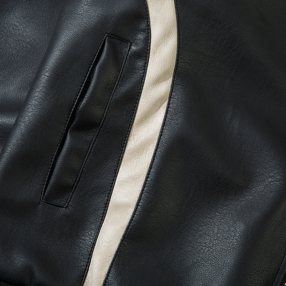 European And American Letters Affixed Cloth Embroidered Loose Leather Coat Coat