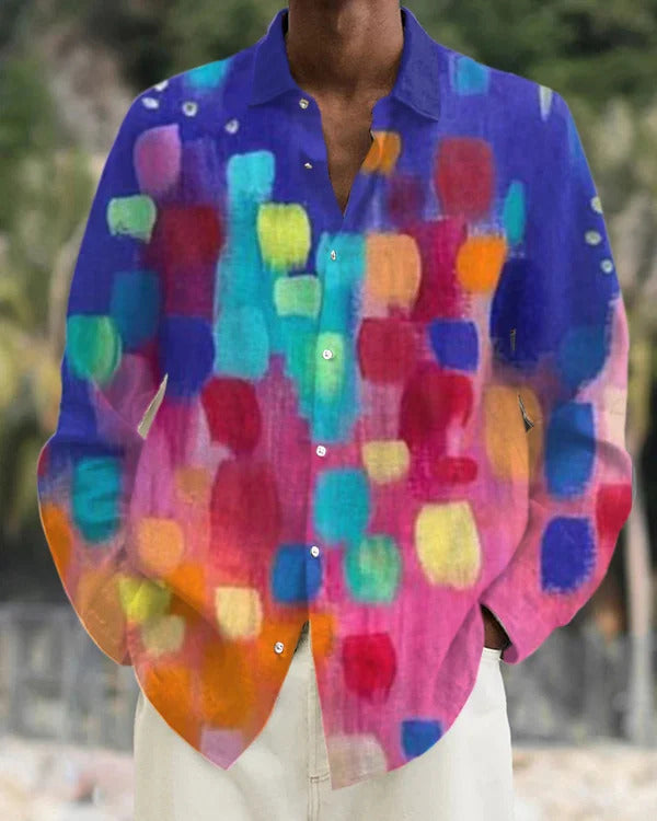 Gradient Digital Printing Lapel Long Sleeve Shirt Men