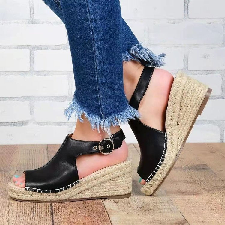 Woven Wedge High Heel Fish Mouth Sandals