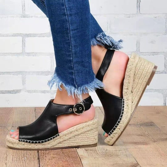 Woven Wedge High Heel Fish Mouth Sandals