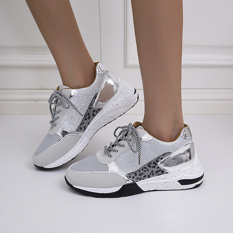 Fall New Thick-soled Leopard Print Color Matching Old Shoes