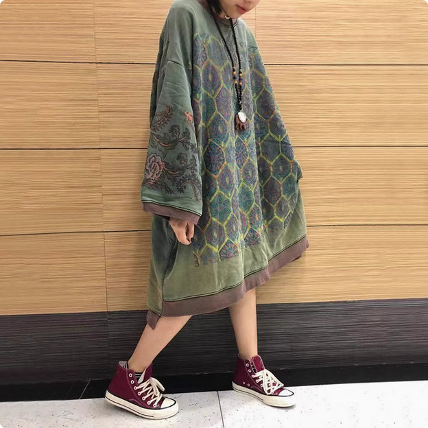 Printed Personality Plus Size Bat Sleeve Dress