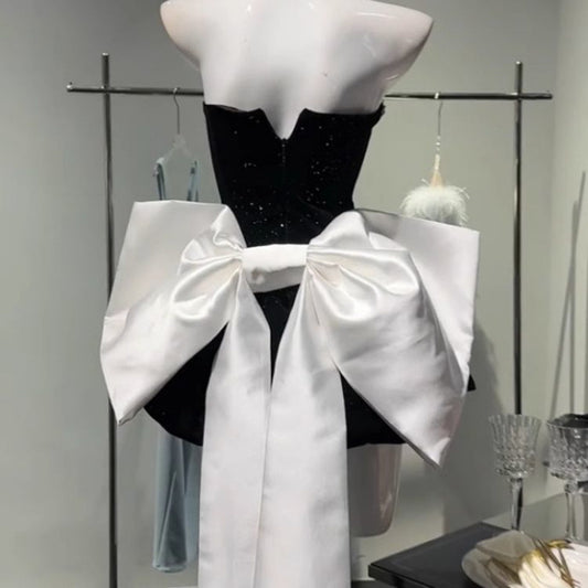 Birthday Little Dress High-end Light Luxury Niche Princess Puff Dress Bow Strapless Velvet Dress
