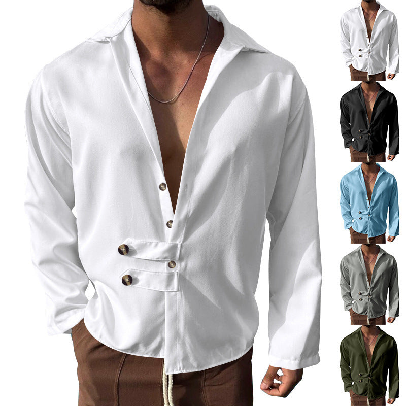Loose Cardigan Lapel Button Long Sleeve Shirt