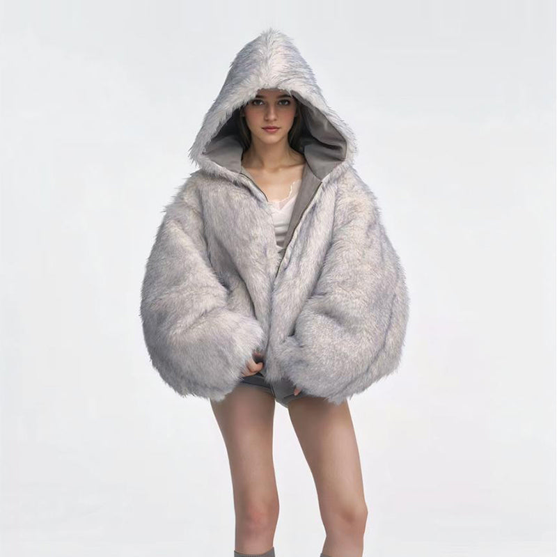 Gray Double-sided Dyed Pointed Fur Vintage Cotton-padded Jacket Coat