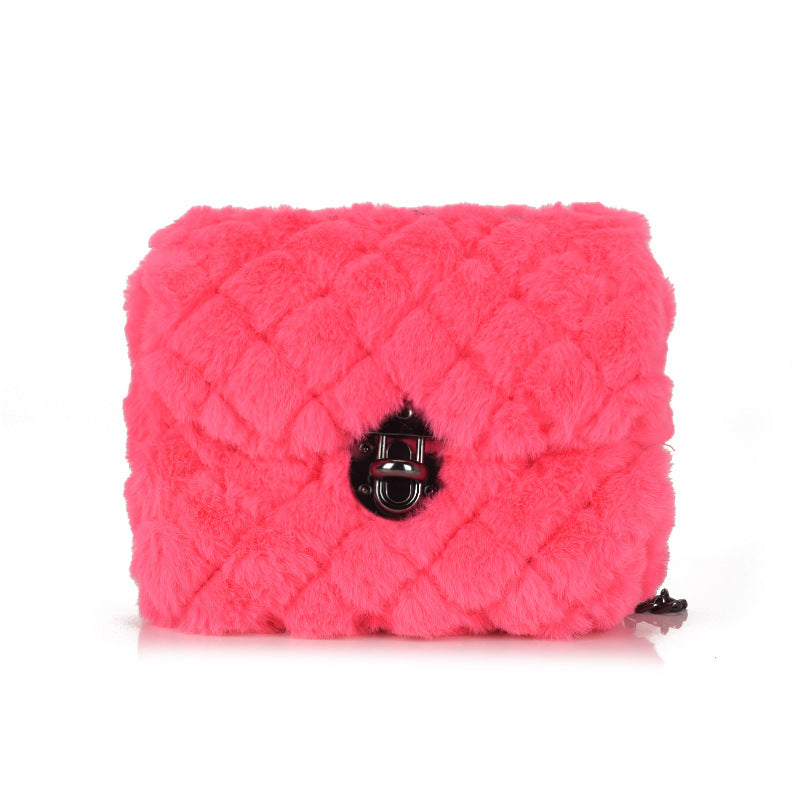 Lingge Rabbit Hair Women's New Versatile Chain One Shoulder Crossbody Bag