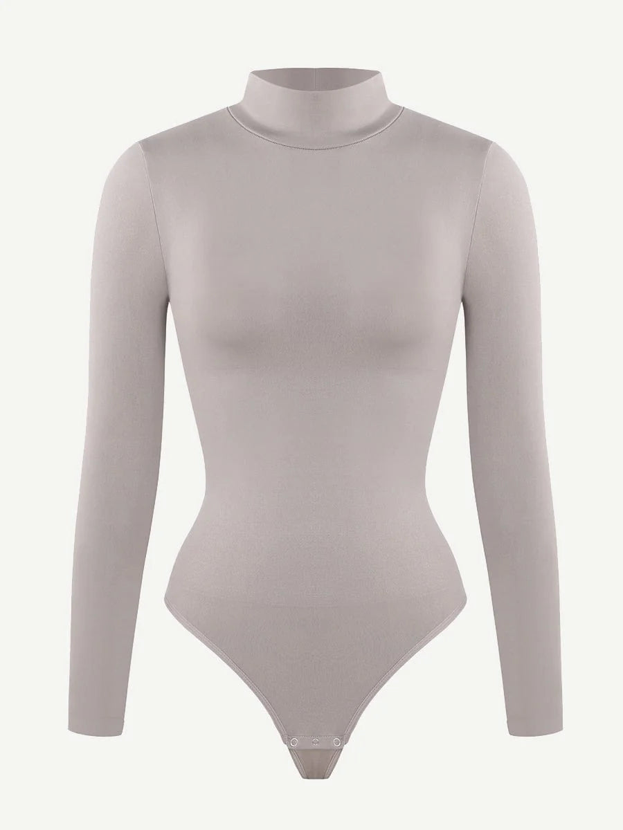 Seamless Eco-friendly Turtle Neck Long Sleeve Thong Bodysuit