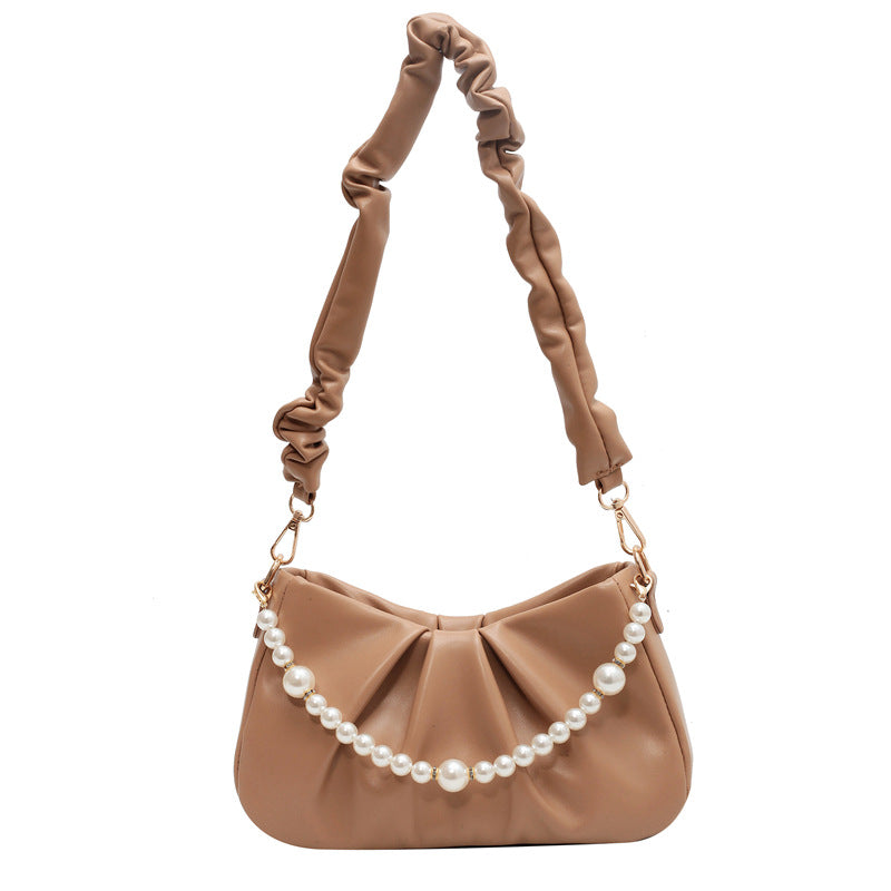 Women's Fashionable Textured Pearl Hand Pleated Messenger Bag