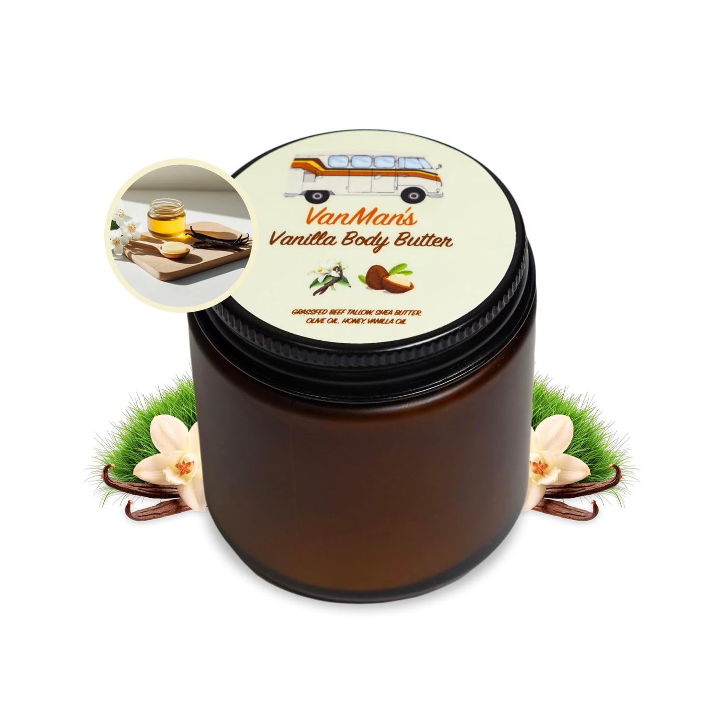 Vanman'S - Whipped Tallow - Body Butter with No Essential Oils - Body Moisturizer with Grass-Fed/Finished Beef Tallow for Skin - Organic Shea Butter, Cold Pressed Olive Oil and Raw Honey - 2.9 Oz