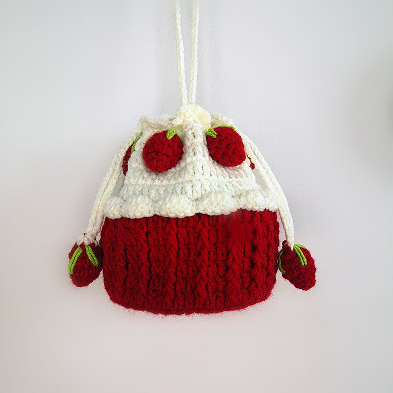 Strawberry Cake Woven Bucket Bag